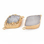 Natural Druzy Agate Connector Charms, with Light Gold Plated Brass Loops, Rhombus