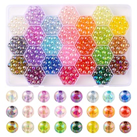 576Pcs 24 Colors Transparent Acrylic Beads, AB Color Plated, Round