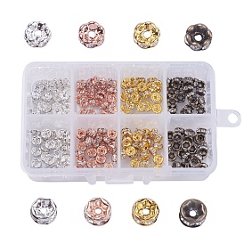 Séparateurs perles en verre avec strass en laiton, grade de aaa, bride ondulée et droite, de couleur métal argent, rondelle