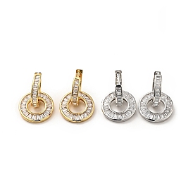 Clear Cubic Zirconia Interlocking Double Ring Dangle Hoop Earrings, Rack Plating Brass Jewelry for Women