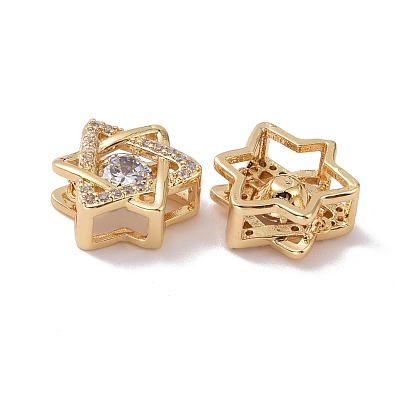 Brass Micro Pave Clear Cubic Zirconia Charms, Cadmium Free & Lead Free, Star of David