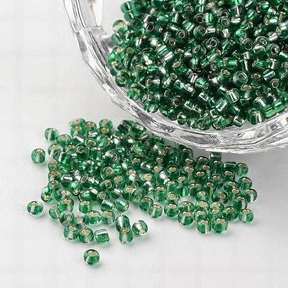 12/0 transparentes perlas de vidrio revestido de plata, granos de la semilla redondas, 1.5~2x2 mm, Agujero: 0.5 mm, sobre 22500 unidades / 450 g