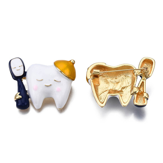 Tooth Enamel Pin, Medical Theme Alloy Badge for Backpack Clothes, Nickel Free & Lead Free, Light Gold