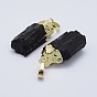 Natural Black Tourmaline Pendants, with Brass Findings, Nuggets