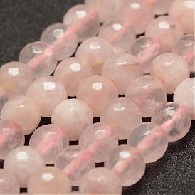 Boutons de perles de quartz de rose naturelle facetté, ronde