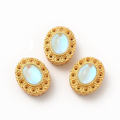 Long-Lasting Rack Plating Brass Multi-Strand Links, with Synthetic Opal, Oval with Hollow Flower