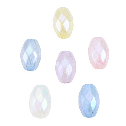 Perles acryliques placage irisé arc-en-ciel, perles de paillettes, facette, ovale