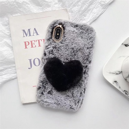 Warm Plush Mobile Phone Case for Women Girls, Winter Heart Shape Camera Protective Covers for iPhone13/13 Pro/13 Mini/13 Pro Max