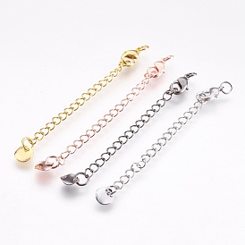 Brass Chain Extender, with Lobster Claw Clasps, Cadmium Free & Nickel Free & Lead Free, Long-Lasting Plated, Flat Round