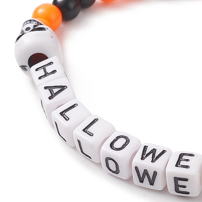 Pulseras elásticas con cuentas de acrílico con tema de halloween, pulsera de cuentas de calavera para niños