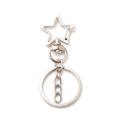 Alloy Swivel Keychain Clasps, with Iron Split Key Rings, Flower & Cat & Heart & Moon & Star, Mixed Shape