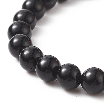 Bracelets extensibles perlés de basket-ball acrylique, ensemble de bracelets couple perles rondes noires et blanches