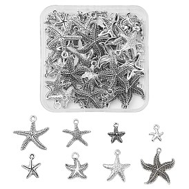 80Pcs 8 Style Tibetan Style Alloy Pendants, Lead Free and Cadmium Free, Starfish/Sea Stars Charms