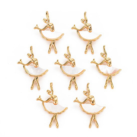 Natural Shell Pendants, with Brass Findings, Long-Lasting Plated, Cadmium Free & Lead Free, Ballet Dancer