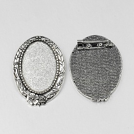 Vintage Tibetan Style Alloy Brooch Cabochon Bezel Settings, Cadmium Free & Lead Free, with Iron Pin Back Bar Findings, Oval Tray: 20x30mm, 41x30x2.5mm, Pin: 0.8mm