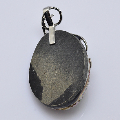 Paua Shell Big Pendants, with Brass Pendant Setting, Nickel Metal Color, 59~75x34~40x12mm, Hole: 4.5mm