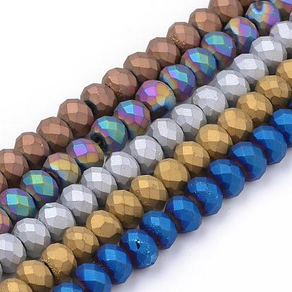Electroplate Glass Beads Strands, Faceted, Matte Style, Rondelle
