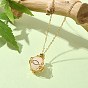 Natural Mixed Gemstone Round Pendant Necklaces, with Real 18K Gold Plated Brass Macrame Pouch Chains