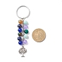 Natural Gemstone Keychain, Tree of Life Alloy Charm Keychain, with 304 Stainless Steel Split Key Rings