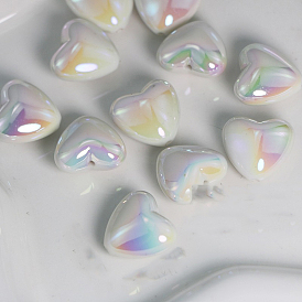 UV Plating Rainbow Iridescent Acrylic Beads, Heart