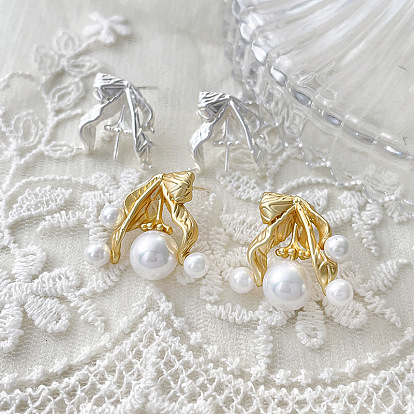 Flower of Life Brass Stud Earrings Findings, for Half Drilled Beads