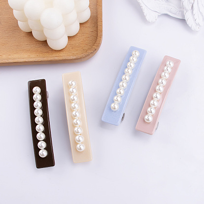 Pasadores de pelo rectangulares de acetato de celulosa, Accesorios para el cabello de perlas de imitación de plástico para niñas.