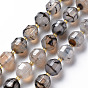 Chapelets de perles en agate veines de dragon naturelles , teint, facette, avec des perles de rocaille, perles de prisme à double pointe, Toupie