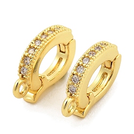 Brass with Cubic Zirconia Clip-on Earring Findings, with Loops