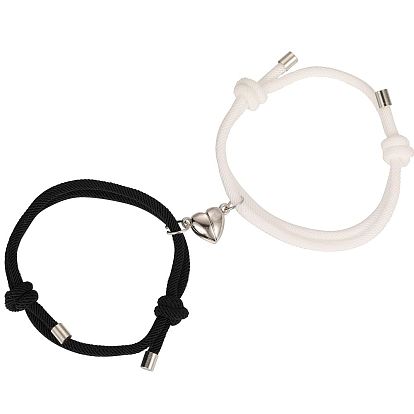 2Pcs Alloy with Resin Stretch Bracelets, with Magnetic, Valentine's Day Theme