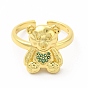 Cubic Zirconia Bear with Heart Open Cuff Ring, Golden Brass Jewelry for Women