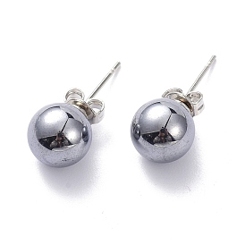 Terahertz Stone Stud Earrings, with Brass Pin, Round