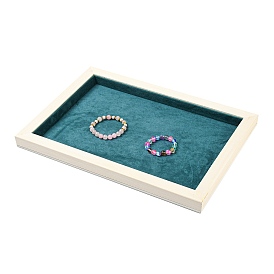 Plateau de rangement de bijoux en tissu microfibre rectangle, avec piètement en pin blanc, pour les bracelets, Anneaux, Des boucles d'oreilles, stockage de colliers