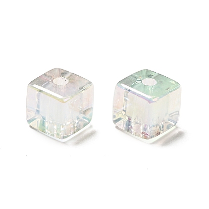 Placage uv perles acryliques transparentes irisées arc-en-ciel, deux tons, cube