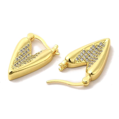 Boucles d'oreilles créoles cœur en zircone cubique transparente, bijoux en laiton pour femmes