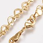 Brass Heart Link Chain Necklaces, with Lobster Claw Clasps, Long-lasting Plated, Real 18K Gold Plated