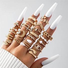 23Pcs 23 Style Alloy Open Cuff Rings Set with Rhinestone, Enamel Stackable Rings, Mixed Shape
