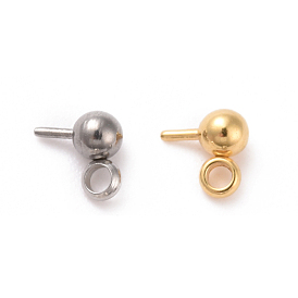 304 Stainless Steel Ball Stud Earring Post, with 201 Stainless Steel Vertical Loop and 316 Surgical Stainless Steel Pins