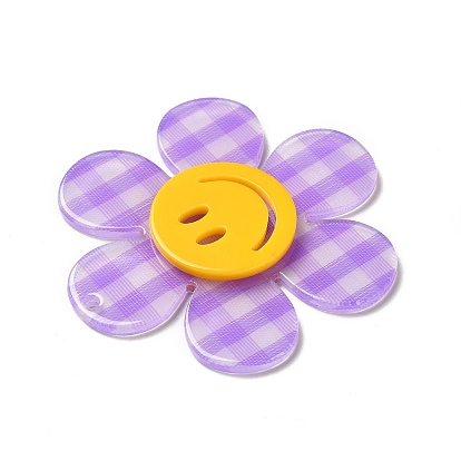 Motif tartan acrylique grands pendentifs, fleur avec le visage souriant