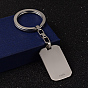 Rectangle 304 Stainless Steel Keychain, with Word S.Steel, Smooth Surface, 90mm