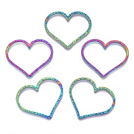 Rack Plating Rainbow Color 304 Stainless Steel Linking Rings, Cadmium Free & Nickel Free & Lead Free, Heart
