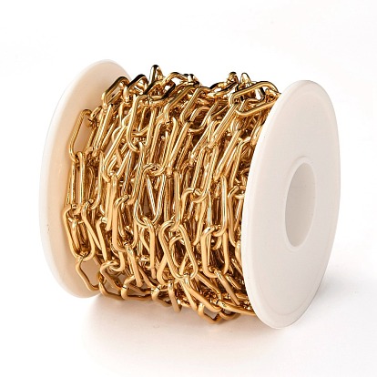 Ion Plating(IP) 304 Stainless Steel Paperclip Chains, Drawn Elongated Cable Chains, with Spool, Unweled