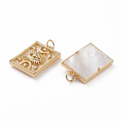 Natural Shell Pendants, with Brass Findings, Rectangle with Eye & Moon & Star