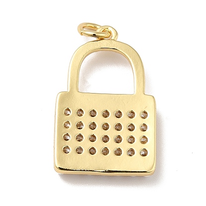 Micro cuivres ouvrent pendentifs zircone cubique, avec perle d'imitation en plastique et anneau de saut, plaqué longue durée, réel 18 k plaqué or, cadenas