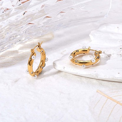 Серьги-кольца с жемчугом-ракушкой и фианитами, 430 серьги-кольца из нержавеющей стали для женщин