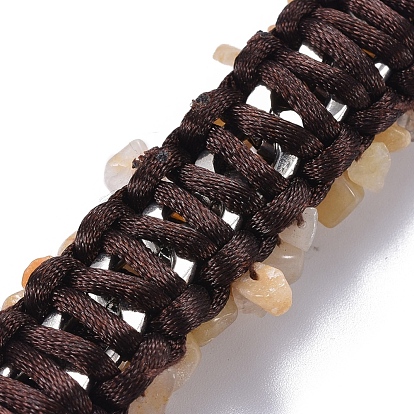 Natural Chip Gemstone Bracelets, with Nylon Cord and 304 Stainless Steel Findings