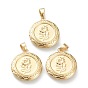 Brass Locket Pendants, Photo Frame Pendants for Necklaces, Flat Round with Flower