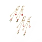 Enamel Heart & Rose Dangle Stud Earrings, Gold Plated Alloy Long Tassel Drop Earrings for Valentine's Day
