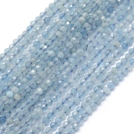 Natural Aquamarine Beads Strands, Faceted, Round