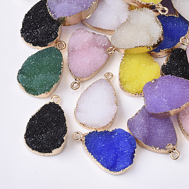 Druzy Resin Pendants, with Edge Light Gold Plated Iron Loops, Teardrop