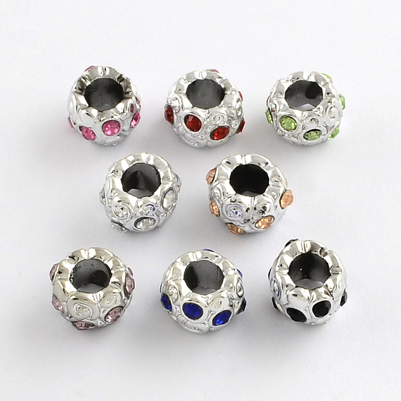 Alloy Rhinestone Rondelle Large Hole Beads, 11.5x8mm, Hole: 5~5.5mm